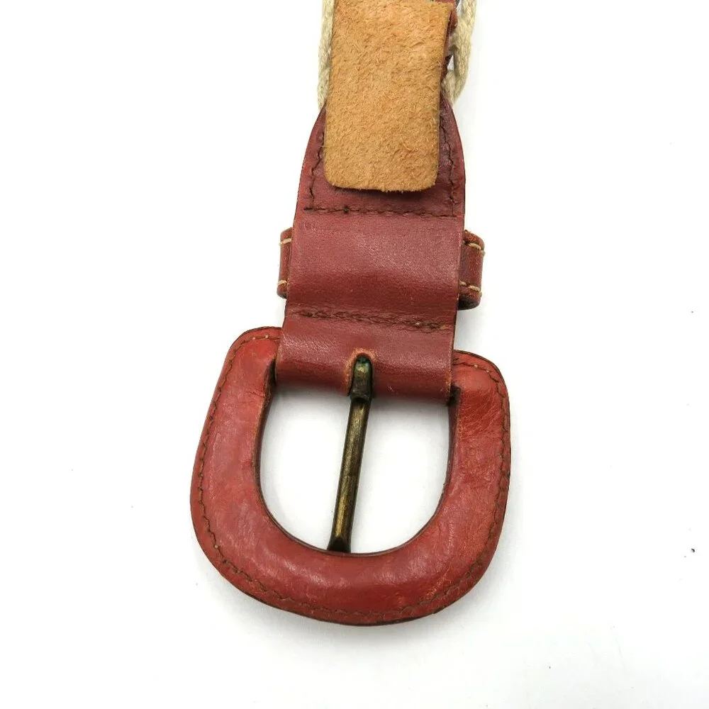 Woven Belt Womens Sz Medium Braided Genuine Leather Cotton Tan Brown Boho Hippie